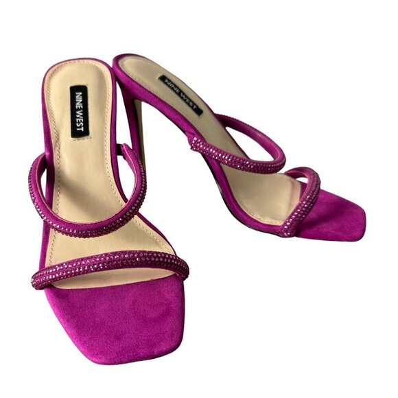 Nine West Zarleen 2 Slip On Heel in Dark Pink Fabric Rhinestones Women's Size 7M - Picture 2 of 13